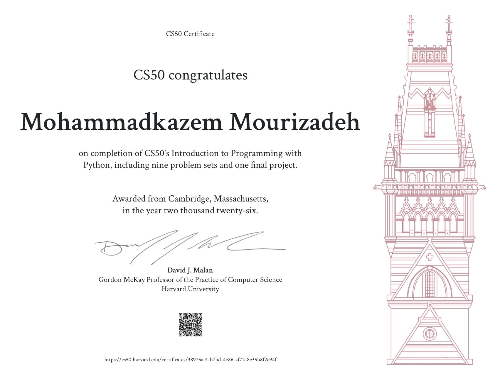 Harvard University · CS50 certificate: Python Programming (CS50)