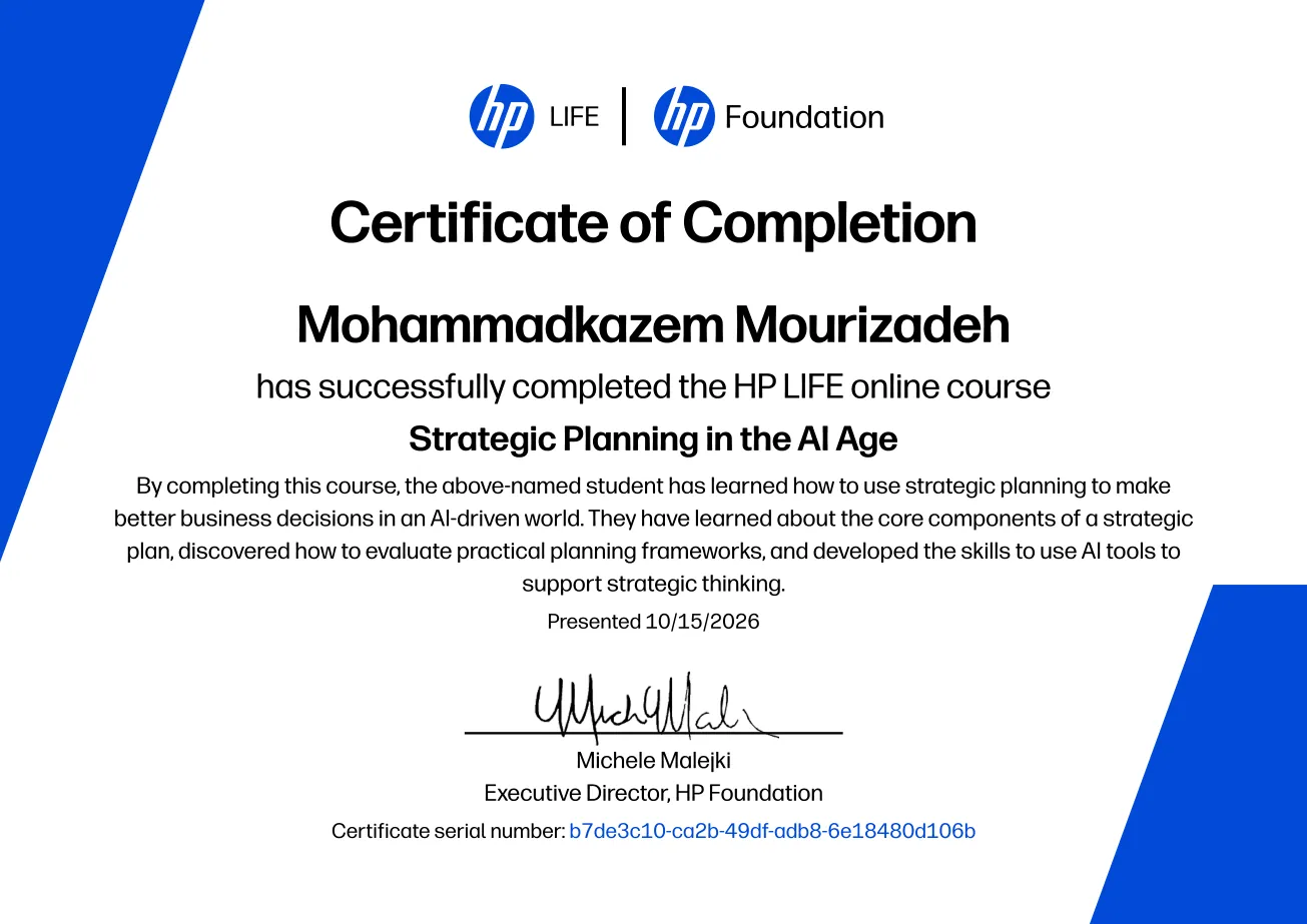 HP LIFE · HP Foundation certificate: Strategic Planning in the AI Age