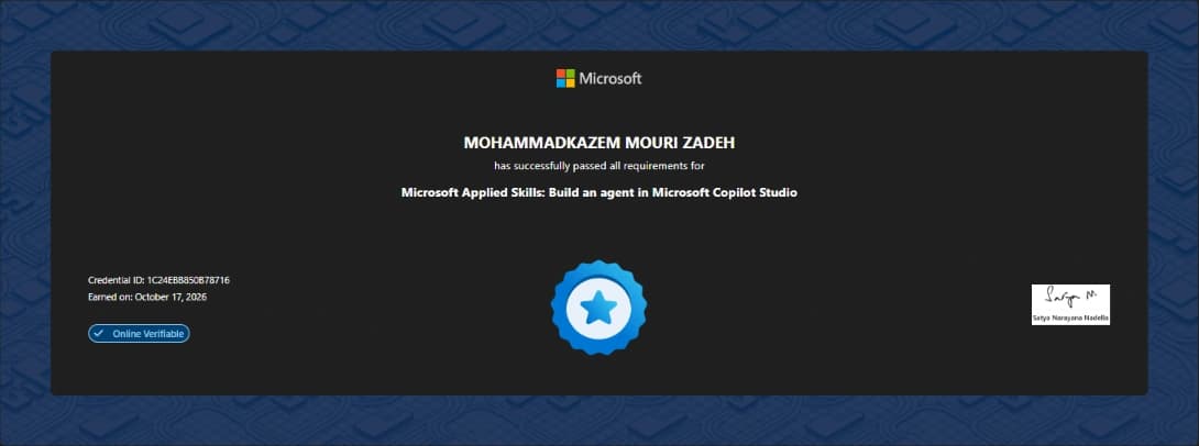 Microsoft certificate: AI Agent Development · Microsoft Copilot Studio