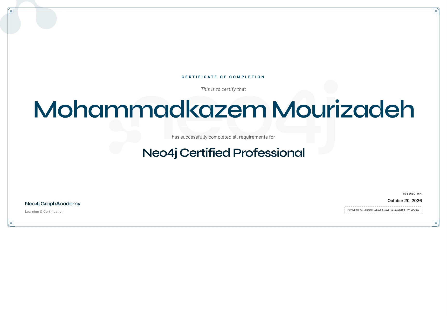 Neo4j GraphAcademy certificate: Neo4j Certified Professional